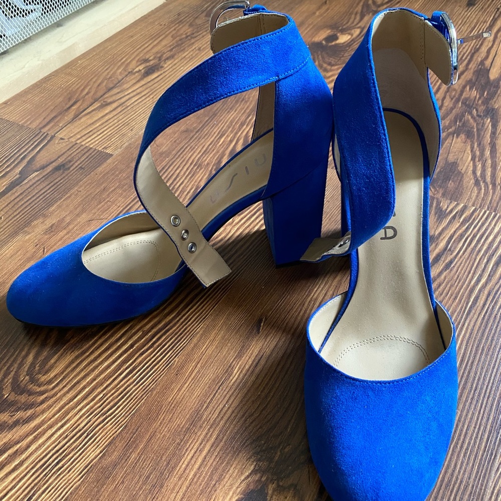 Unisa Royal Blue Suede Block Heel Sandals